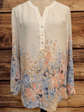 Zac & Rachel Cream Tunic with Blue and Pink Floral Wash